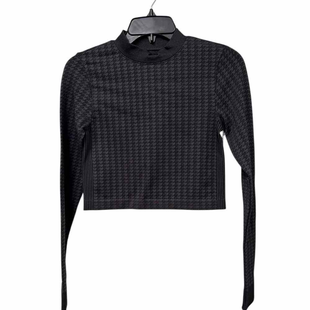 NWT Antonio Melani Gray Black Textured Jacquard Crop Top Long Sleeve S